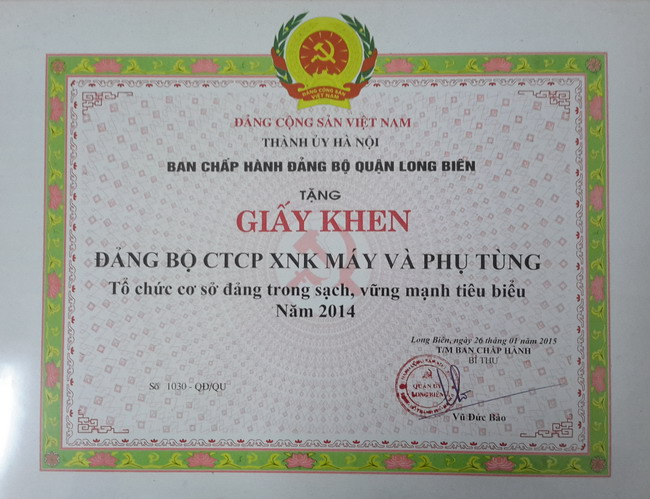 Giay khen Dang bo trong sach vung manh tieu bieu 2014