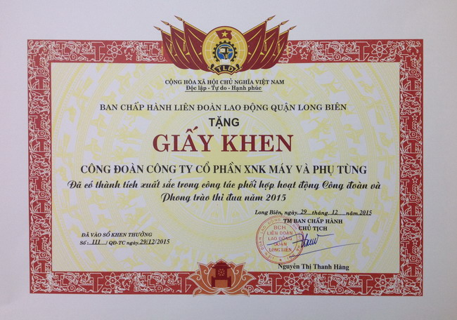 Giay khen LDLD Quan nam 2015